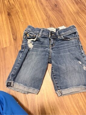 Abercrombie & Fitch Medium Blue Distressed Denim Bermuda Shorts